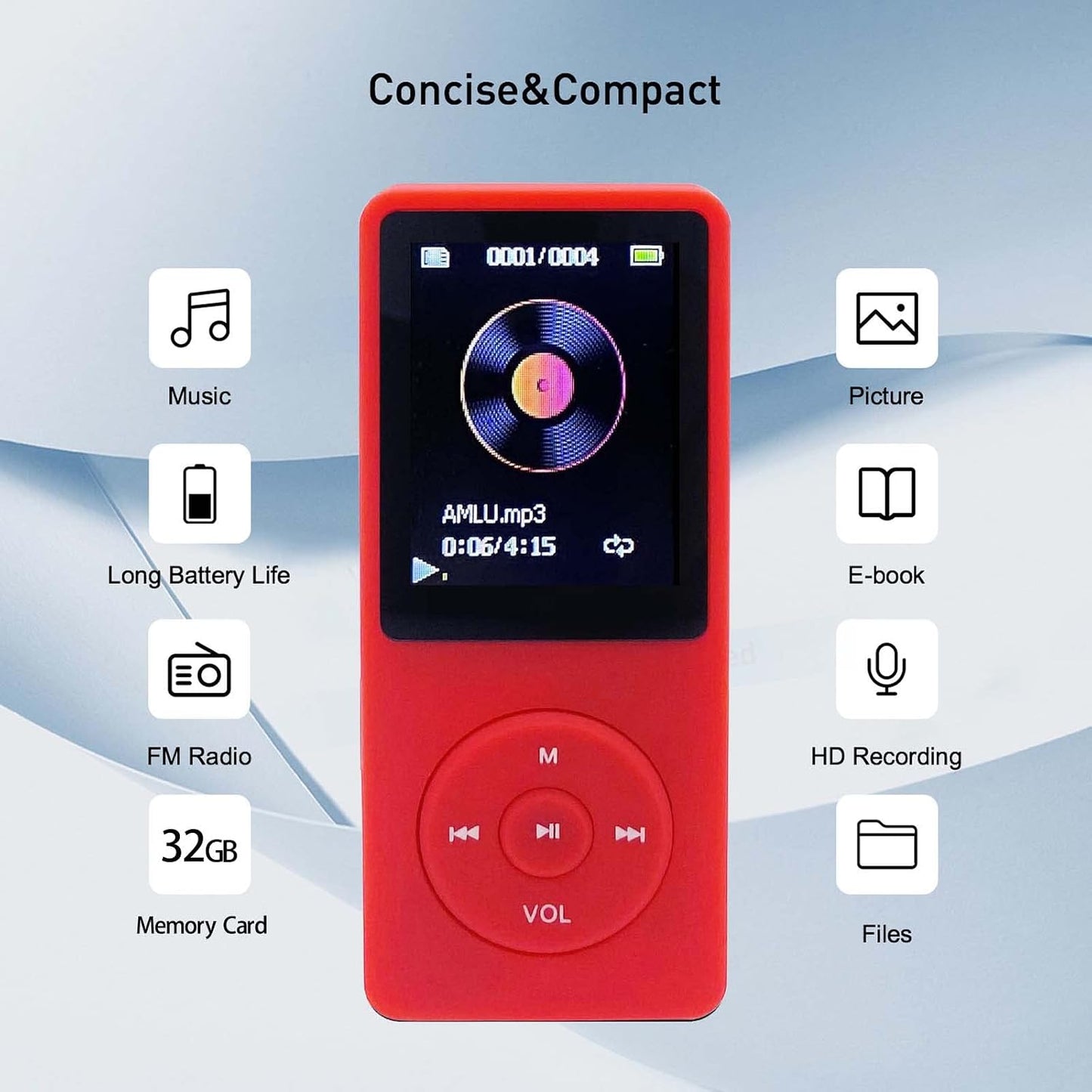 arungo MP3 32GB 128GB Player with Speaker Earphones Portable Music Player for Kids Support FM Radio Voice Recorder