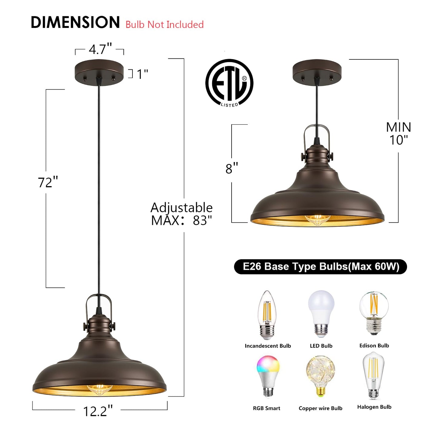 Haolaike Oil Rubbed Bronze Pendant Light, Metal, 2 Packs, Modern Design for Kitchen Island, Model Haolaike-ORB-Pendant-Light