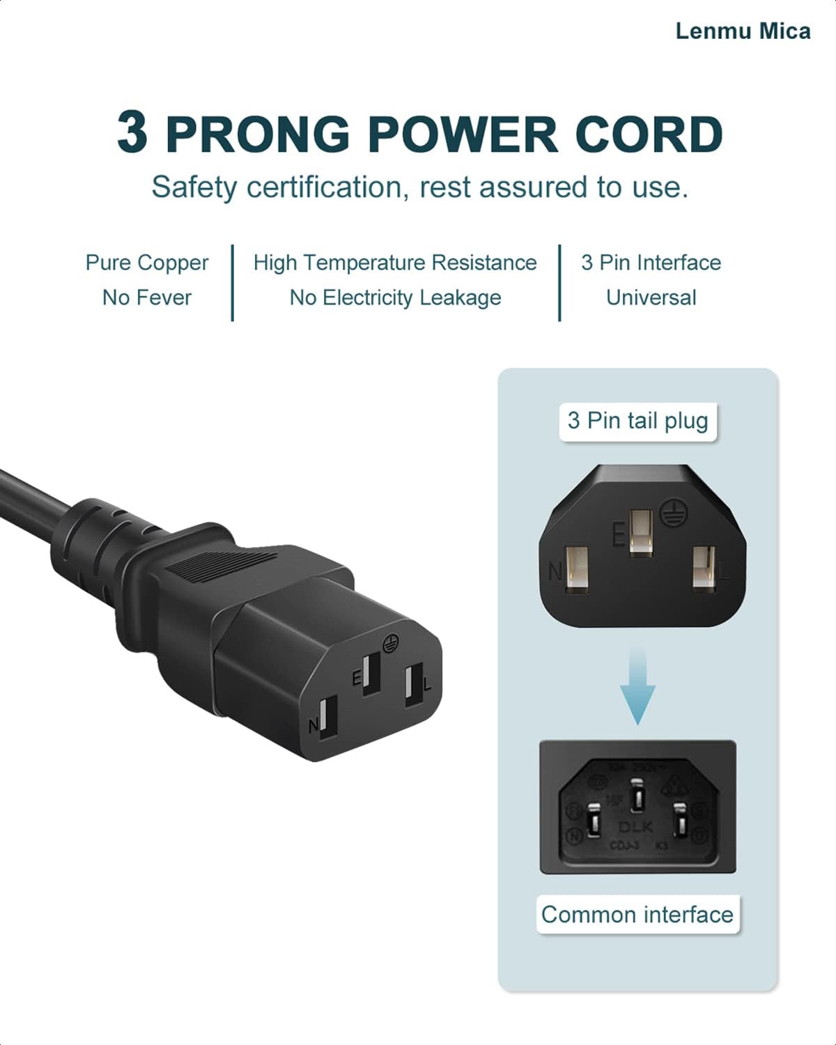 Lenmu Mica 3 6 AC Power Cord for Vibration Plate Walking Pad Treadmills Ellipticals Fitpulse Lifepro Hurtle Fitness