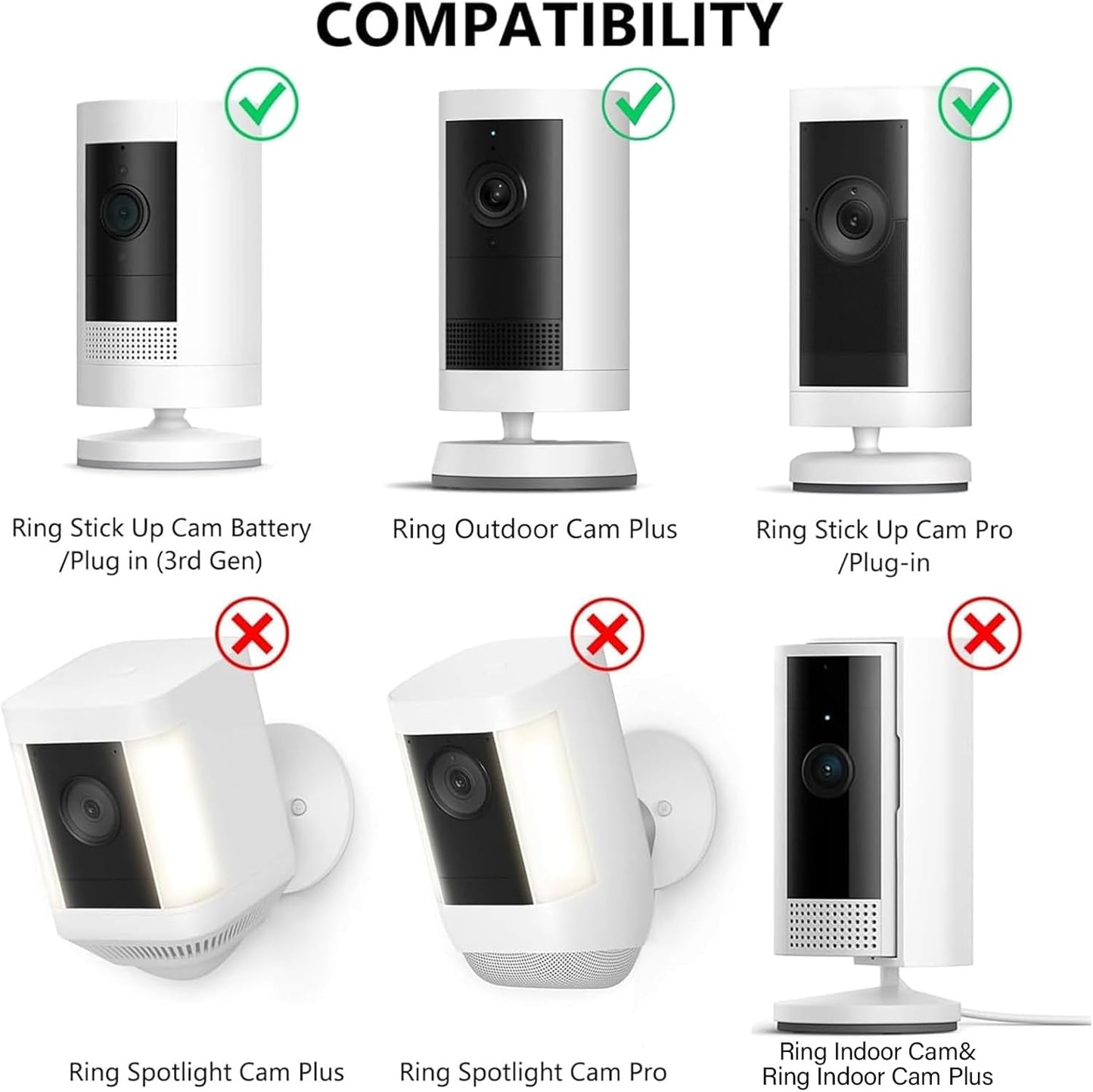 2Pack 360 Ring Camera Wall Mount for Ring Stick Up Cam & Ring Outdoor Cam Plus, Degree Adjustable No Drilling Mount