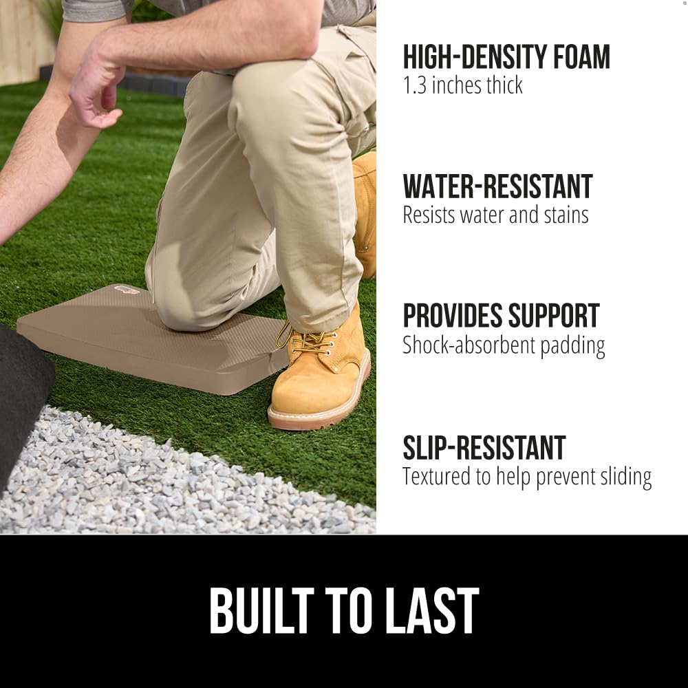 GORILLA GRIP® Extra Thick Patent Pending Supportive Foam Kneeling Pad, Large Cushion Knee Pads for Gardening, Baby Bath Time, Dirt and Water Resistant, Workout and Garden Supplies, 17.5x11, Beige