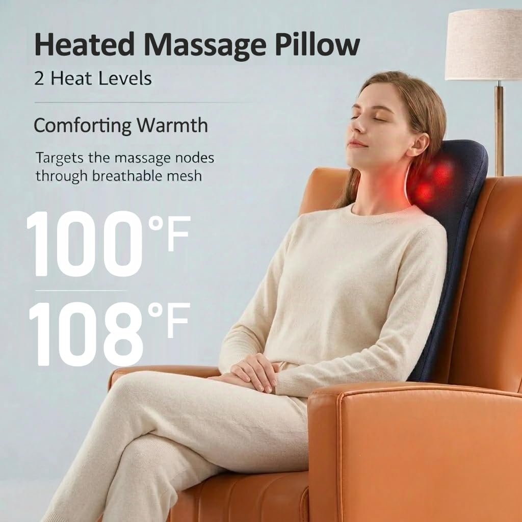 Athloot Back & Neck Massager with Heat for Pain Relief, FSA Full-Length Rolling Massage Cushion for Upper & Lower Back, 3 Modes, 2 Heat Levels, 15-Min Auto-Off, Slim Lumbar Support, HSA Eligible