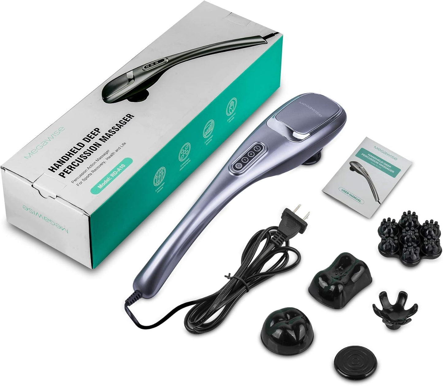 MEGAWISE Handheld Deep Tissue Neck Back Massager for Shoulders, Waist, Legs, 3600 RPM Powerful Motor Electric Neck Massager with 5 Nodes & 5 Speeds, A Little Heavy