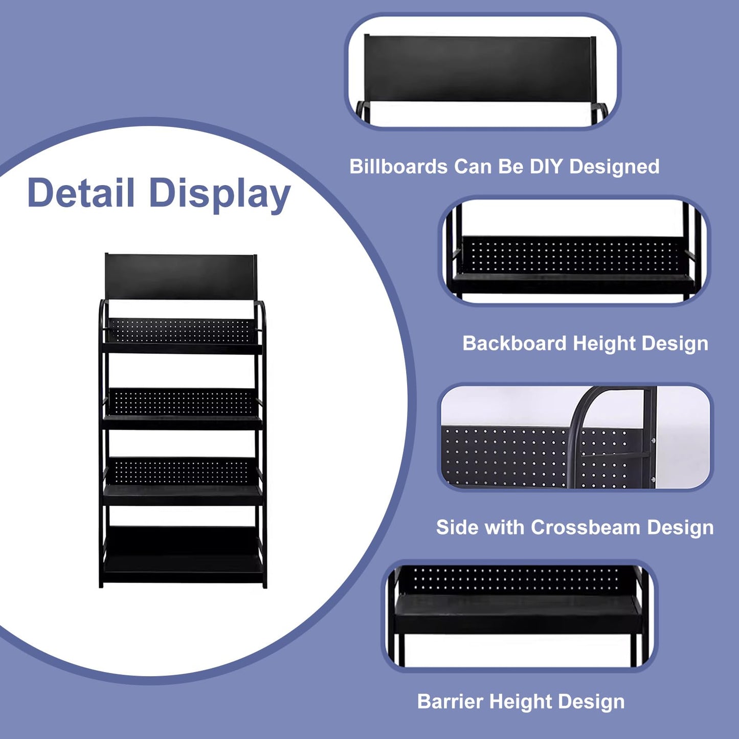 BFECGDXT 4-Tier Retail Display Racks, Metal Display Shelving, Heavy-Duty Standing Shelves for Supermarkets, Garages, Stores, Warehouses, Home & Kitchen, 31.4" W x 67" H
