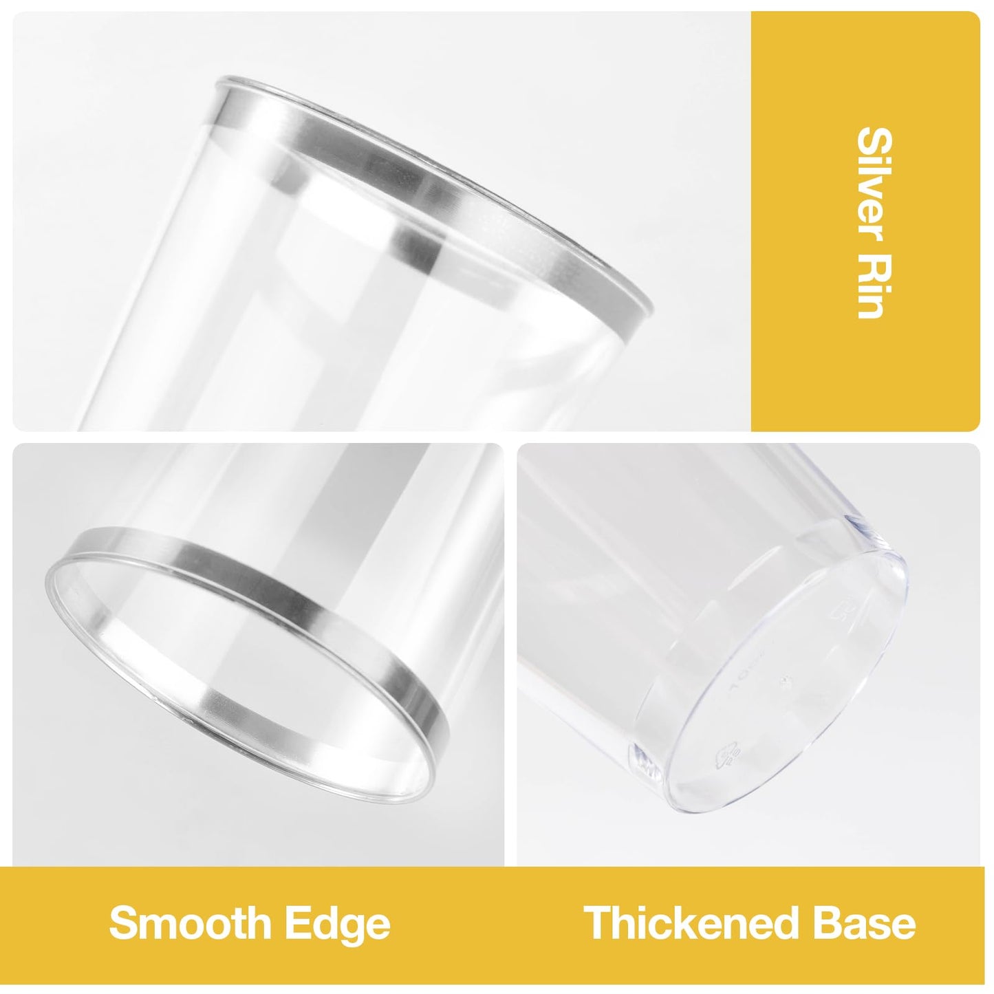 Goodluck 50PCS 14oz Silver Plastic Cups for Party, Disposable Silver Plastic Cups, Cocktail Glasses for Wedding Thanksgiving, Christmas, and Parties