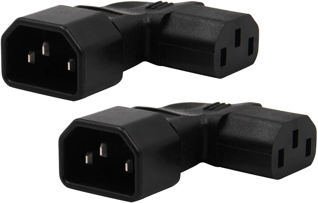 WYMECT 2-Pack C14 C13 Right Angle IEC to Power Adapter PDU Power Extension for LCD LED TV Wall Mount
