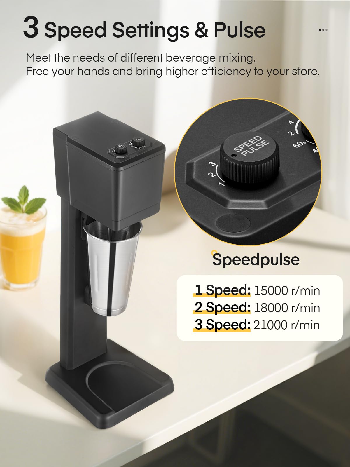 Milkshake Maker Machine, 375W Commercial Milk Shake Maker Mixer, Single Head Drink Mixer Blender Machine, 3-Speed Milkshake Blender with 27.7oz Stainless Steel Cup for Commercial