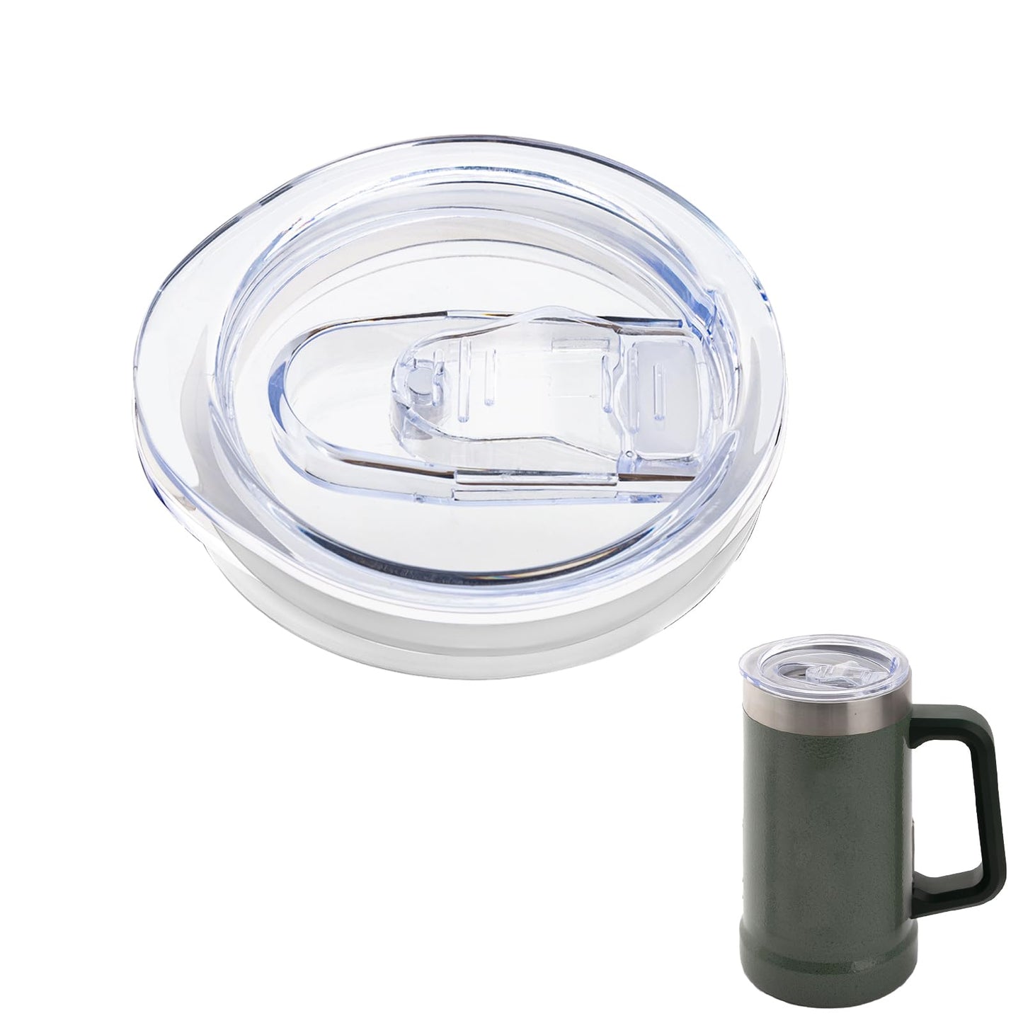 Replacement Lid Compatible with Stanley 24oz Classic Beer Stein, Clear Replacement Spill Proof Cup Lids with Sealing Silicone Ring, BPA-Free, Dishwasher Safe for Drinking Cup Cover