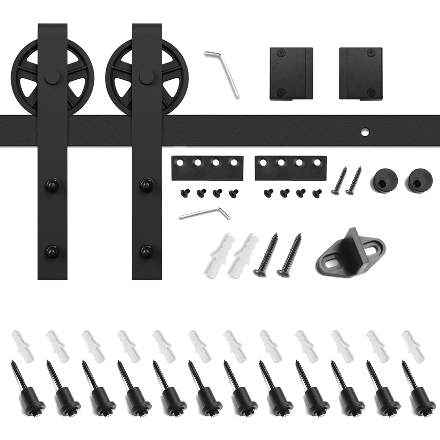 SMARTSTANDARD 16 Feet Heavy Duty Sliding Barn Hardware Kit, 4FT - 18FT, Black, Smoothly and Quietly, Simple and Easy to Install, Fit 96" Wide Door Panel (Industrial Bigwheel Hangers)