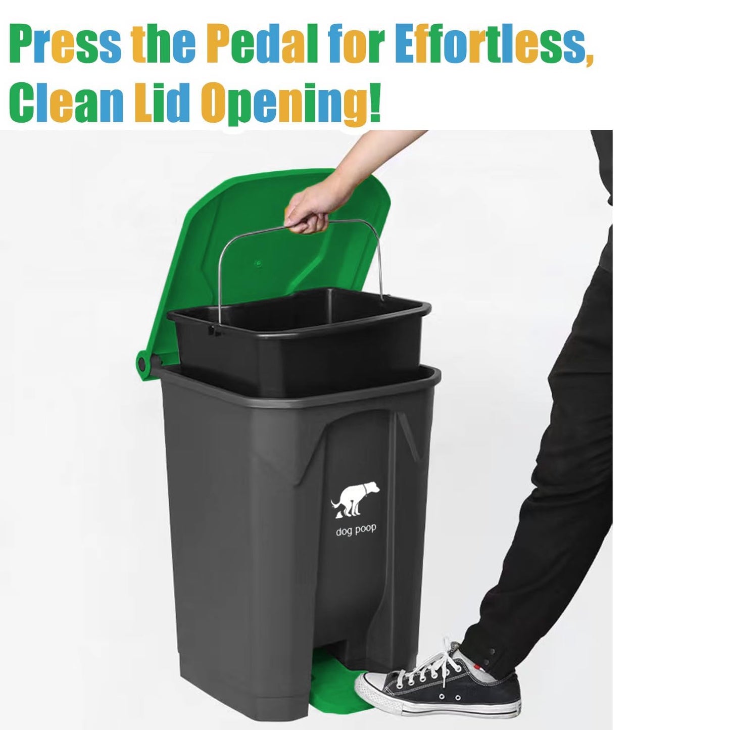 6Pack - Large Dog Pooper Scooper for yard - 20L Step Dog Poop Trash Can Outside - Pet Waste Container Outdoor with Removable Inner Bin - 28" Pooper Scooper & Long Handle Metal Tray&Rake & 50 Waste Bag