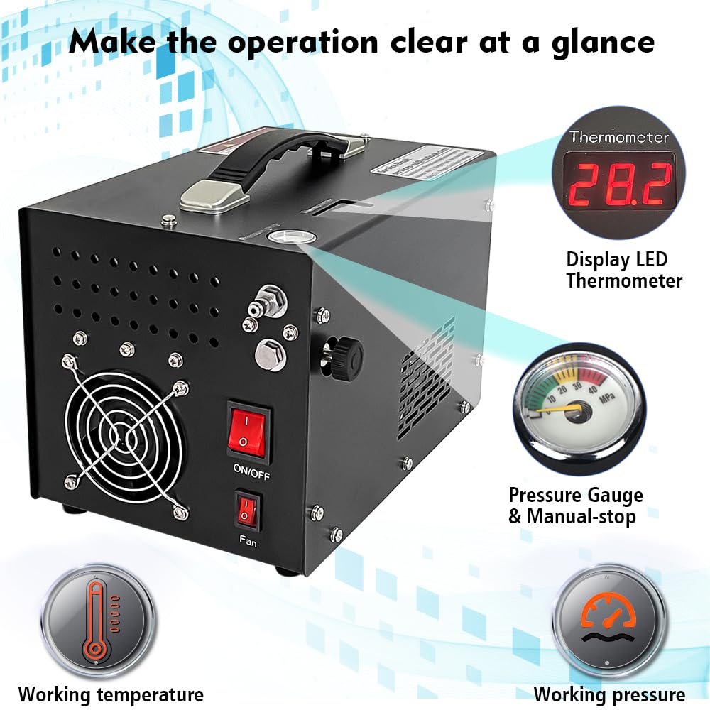 NUOGE Portable Air Compressor, 300W Electric, 4500 PSI Max Pressure, 40 Amp, Metal Construction, 60cm Hose