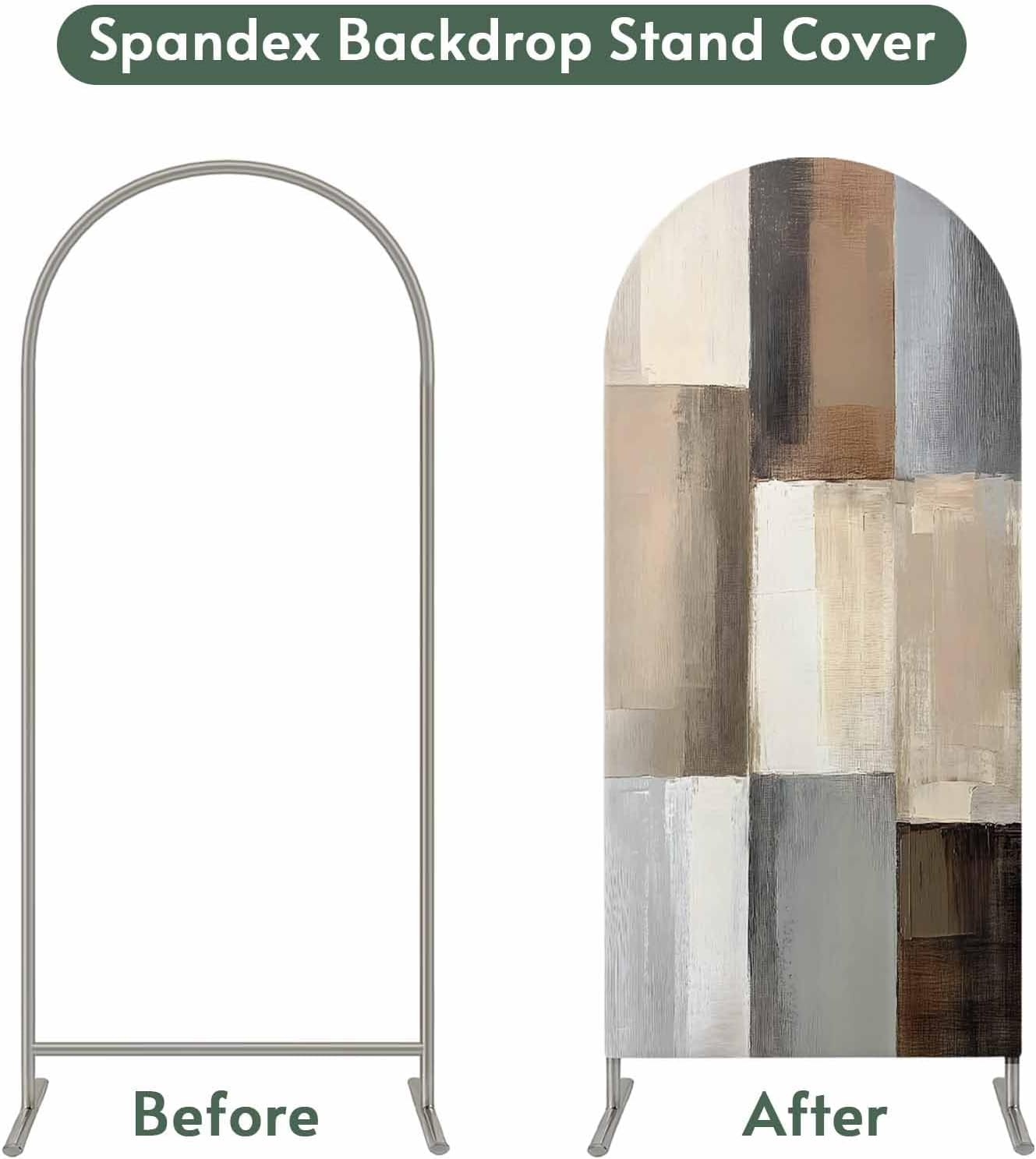 Jnbasdffb 7.2 Abstract Brown Beige Wedding Arch Cover, Stretchy Spandex Arch Backdrop Stand Covers FT, Simple Oil