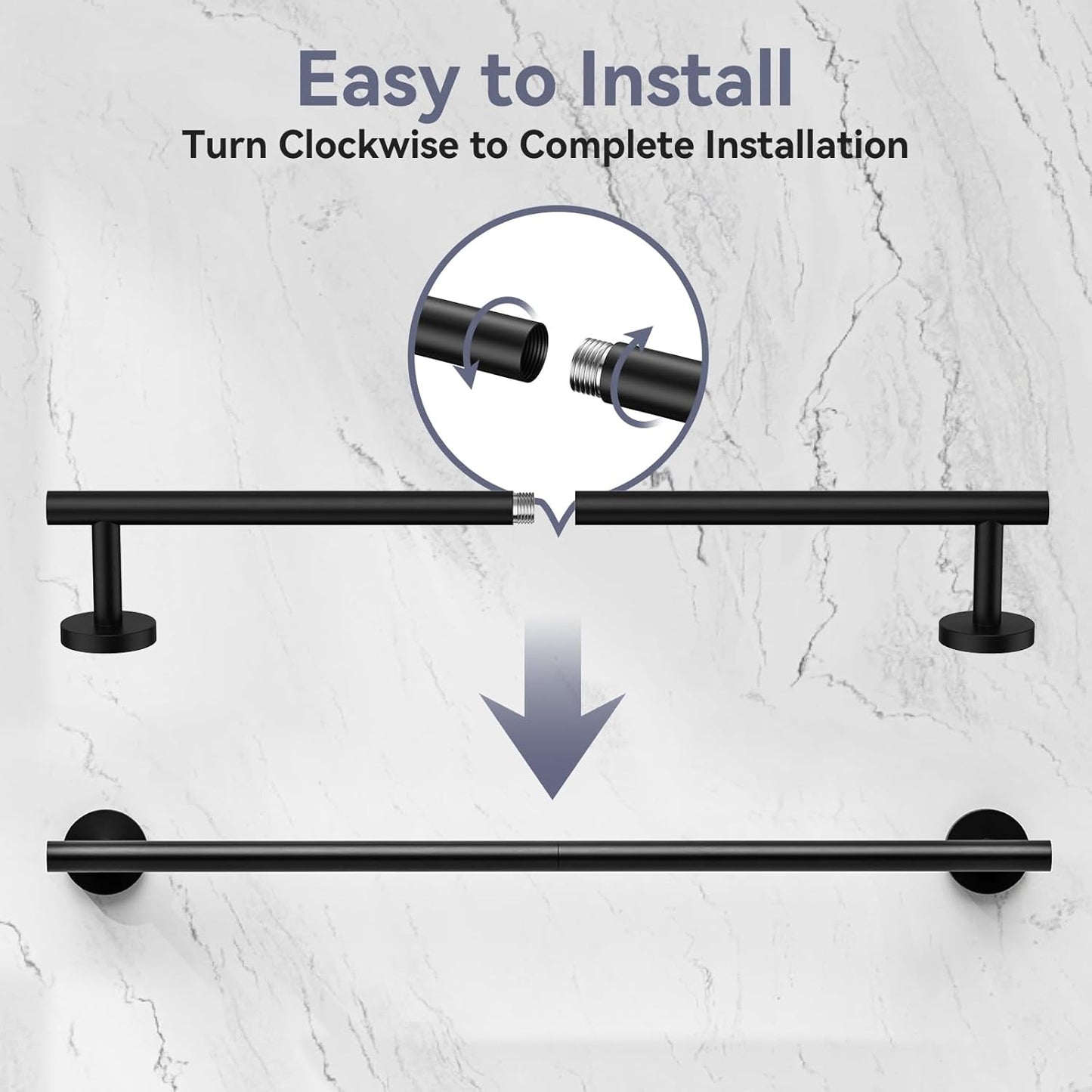 Skiennix Matte Black Towel Bar - 24 Inch Wall-Mounted Towel Holder | Durable SUS304 Stainless Steel