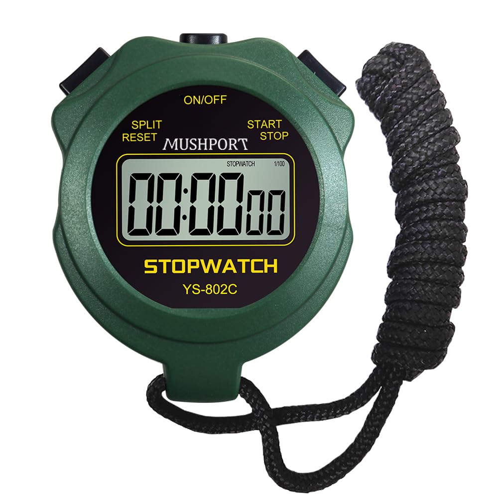 MUSHPORT Stopwatch Timer Only Stopwatch Mode, ON/Off Silent Large Display Simple Operation, Without Clock Date Countdown, Digital Stop Watch for Sports Kids Coaches, Green
