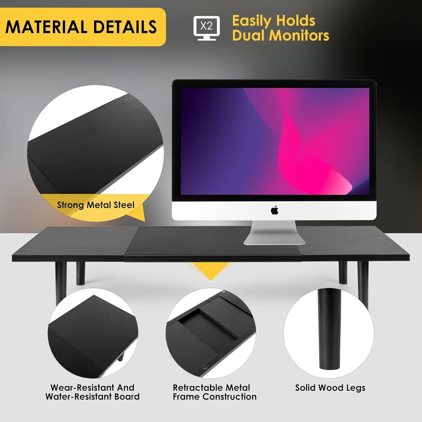 32-40 InchLarge 2 Across-Star Dual-Monitor-Stand-Riser-For-Desk Adjustable Length Desktop Computer Monitor Riser