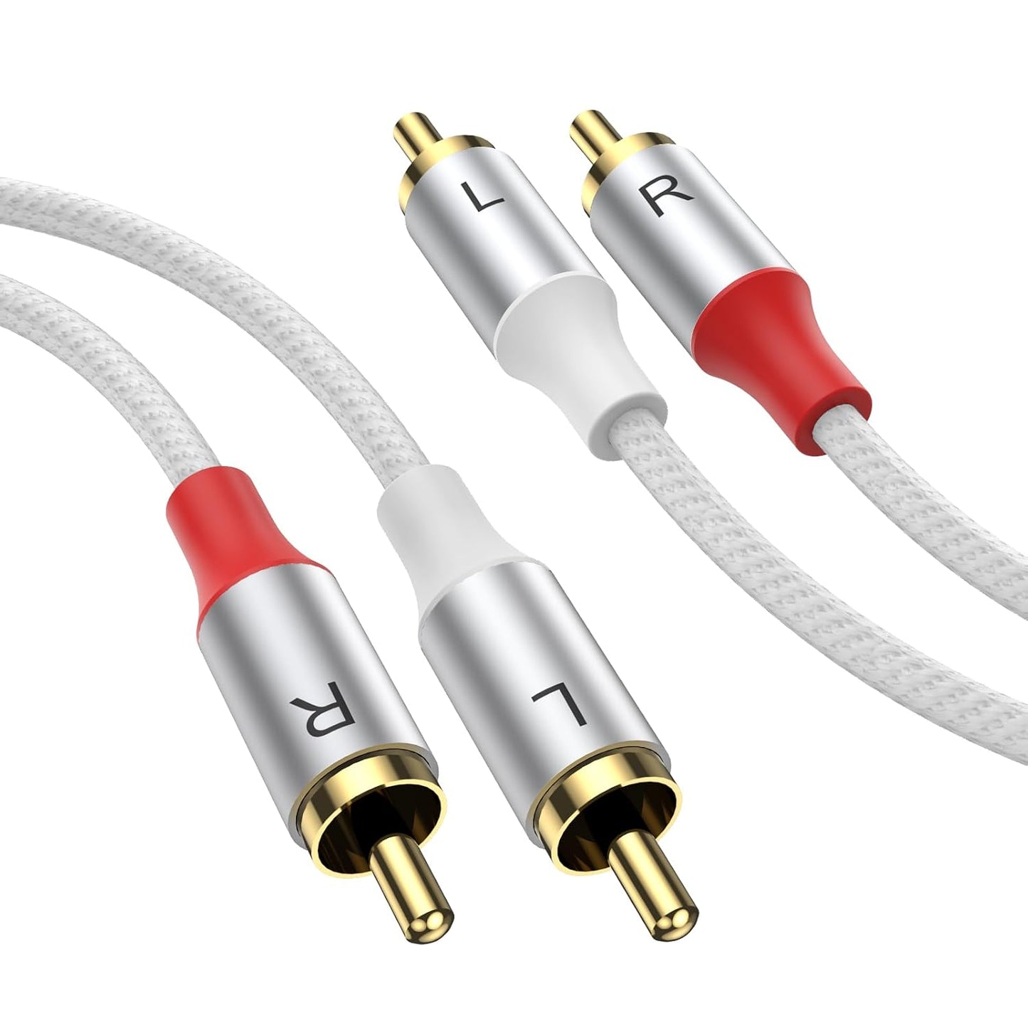 33Ft, 2 2 24K MOSWAG RCA Cables RCA Male to RCA Male Audio Cable Long, OFC Conductors, Gold Plated Nylon Braided RCA