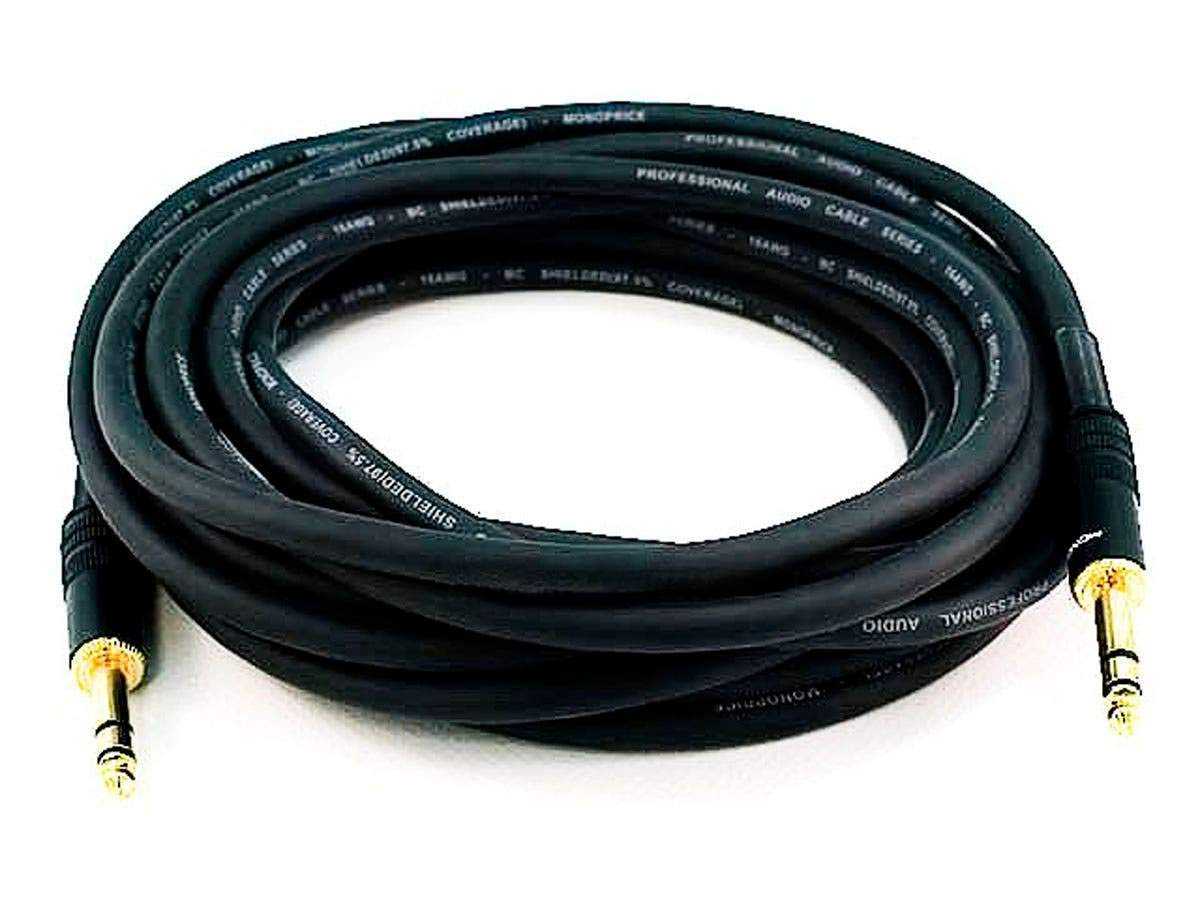 1/4-Inch 25 16AWG, Monoprice TRS Male to Male Cable - Feet - Black, Gold Plated - Premier Series