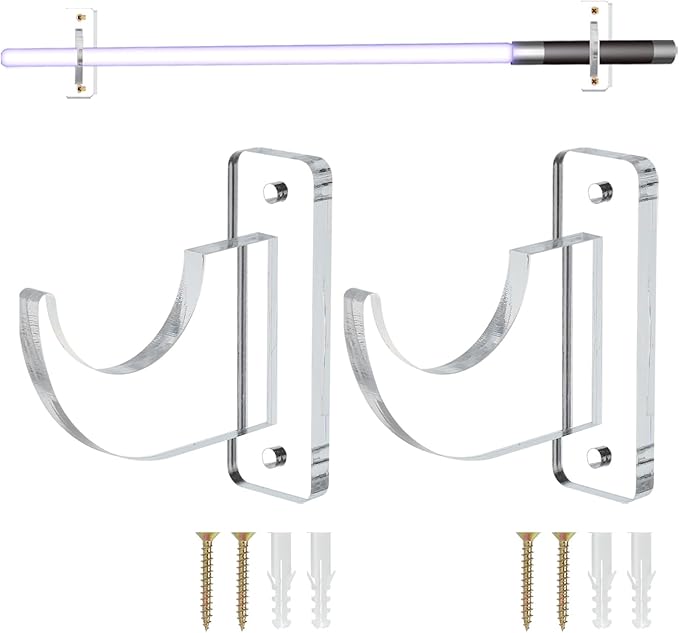 uxcell Sword Wall Mount Holder, 1 Set Acrylic Light Saber Display Rack Wall-Mounted Sword Stand Display for Light Saber Sword Wall Bracket, Clear