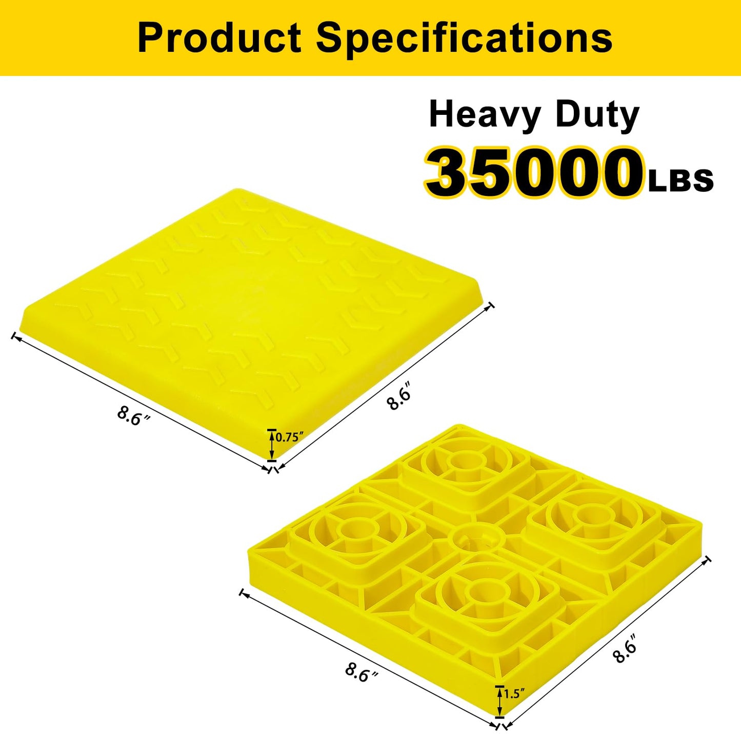 RV Leveling Blocks 12 Pack, Heavy Duty Interlocking Camper Leveler with Carrying Bag, Customizable Height for Single & Dual Axle Wheels, 8.6" x 8.6" x 1.5" Yellow RV Stabilizer Jack Pads