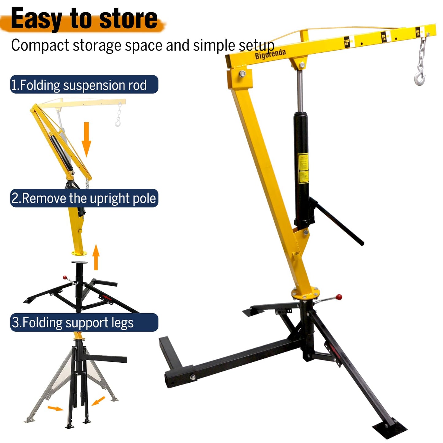 Hydraulic Pickup Truck Crane with Hand Winch,2000 LBS Capacity,360°Swivel Truck Jib Engine Hoist Crane,Davit Crane,44.09”to 57.48”Working Boom Range,for Lifting Workshops,Construction,Agriculture