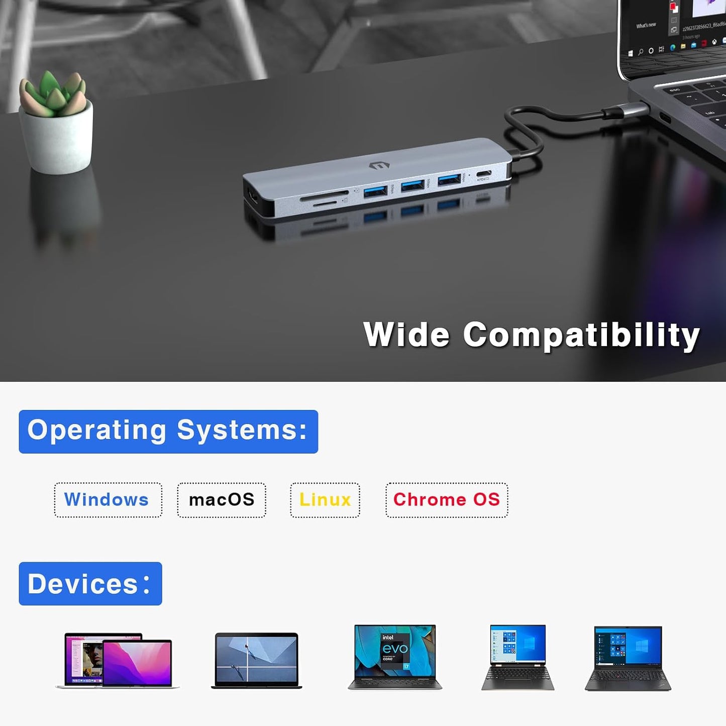 Tiergrade 7-in-1 100W 3 3.0, USB C Hub Multiport Adapter, USB C Docking Station with HDMI, PD Charging Port, USB SD/TF