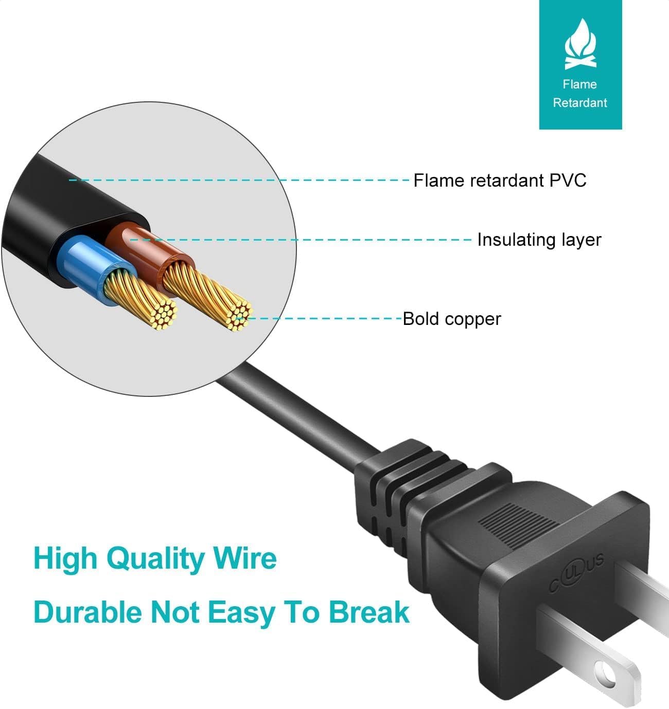 Narpendu 10Ft 2 (10Ft/1-Pack) Projector Power Cord for Mini Projector,Replacement Prong Power Cable
