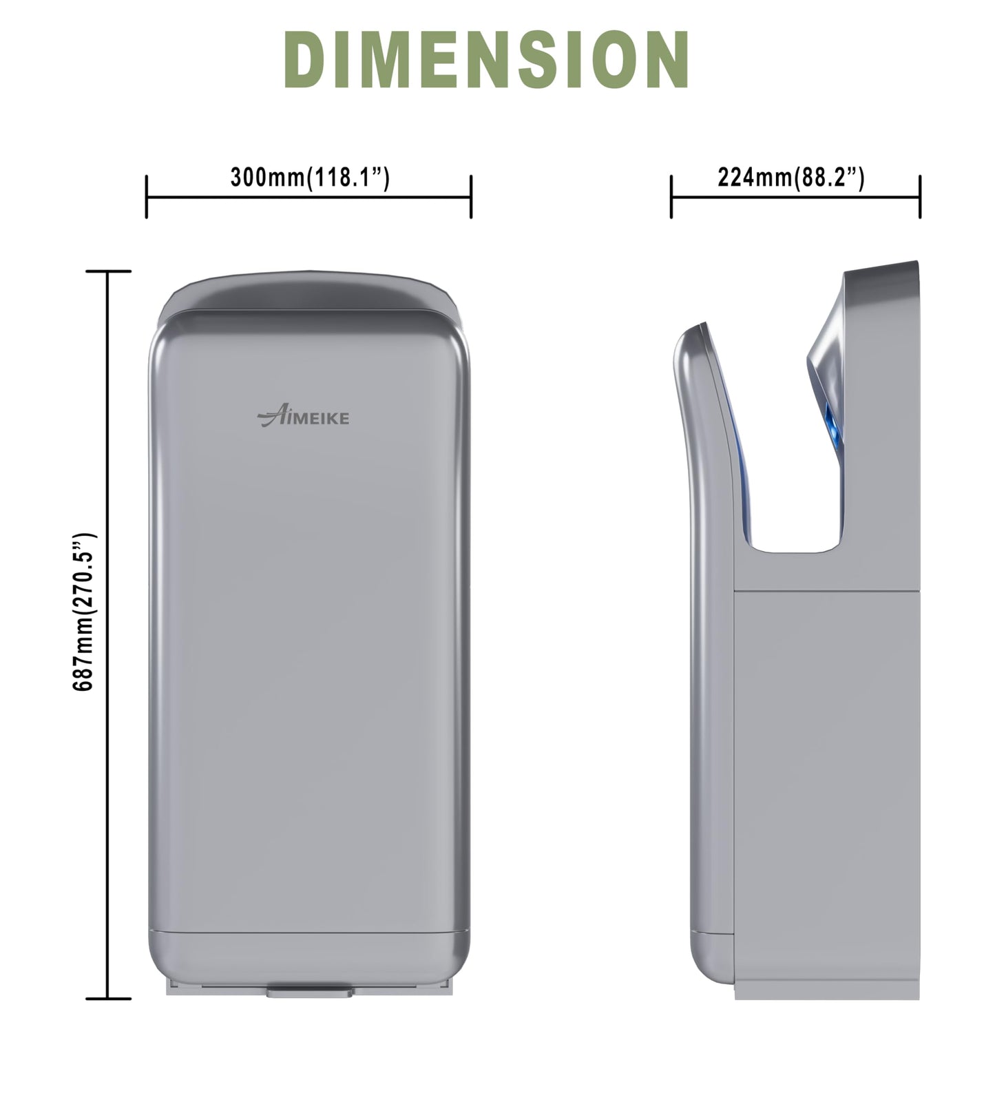 AIMEIKE Commercial Hand Dryer, Vertical High-Speed Electric Hand Dryer for Bathrooms, Automatic Touchless Hands-in Hand Dryer for Large Public Restrooms, Offices, Hotels, Schools, Silver