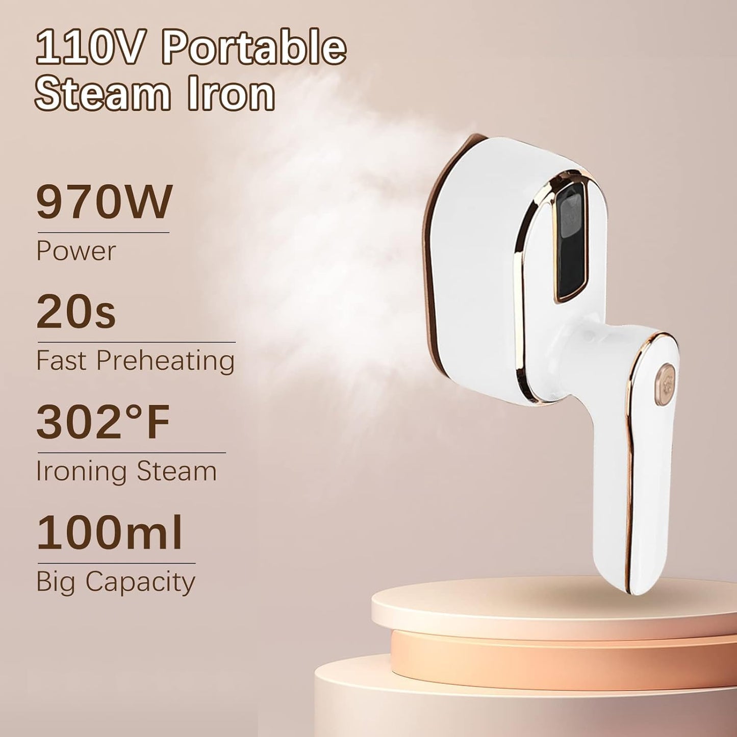 HFLYJPYW Mini Steam Iron for Clothes, Travel Steamer for Clothes Portable Steamer Travel Iron, Micro Steam Mini Handheld Support Dry And Wet Ironing for Home Travel (White)