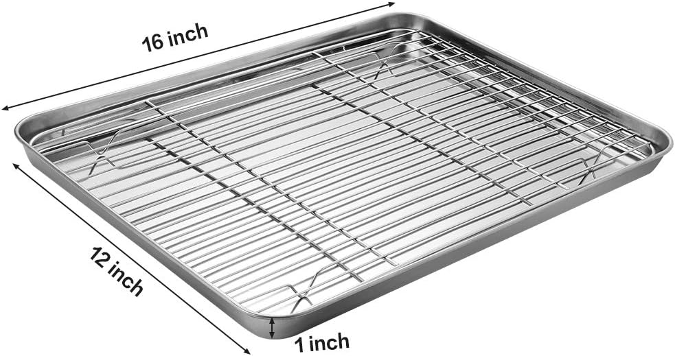 Skiennix Stainless Steel Baking Sheet Tray Set - 6 Pcs Cooling Rack & Silicone Mat with 6 Glass Measuring Cups