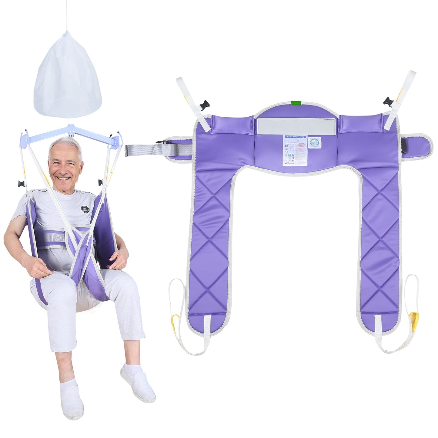EZ Assistive Soft Foam Pad Transfer Lift Sling,Patient Lift Sling for Elderly/Disabled/Handicap Shower Bath or Toileting,1pc Laundry Bag (Large Without Head Support)