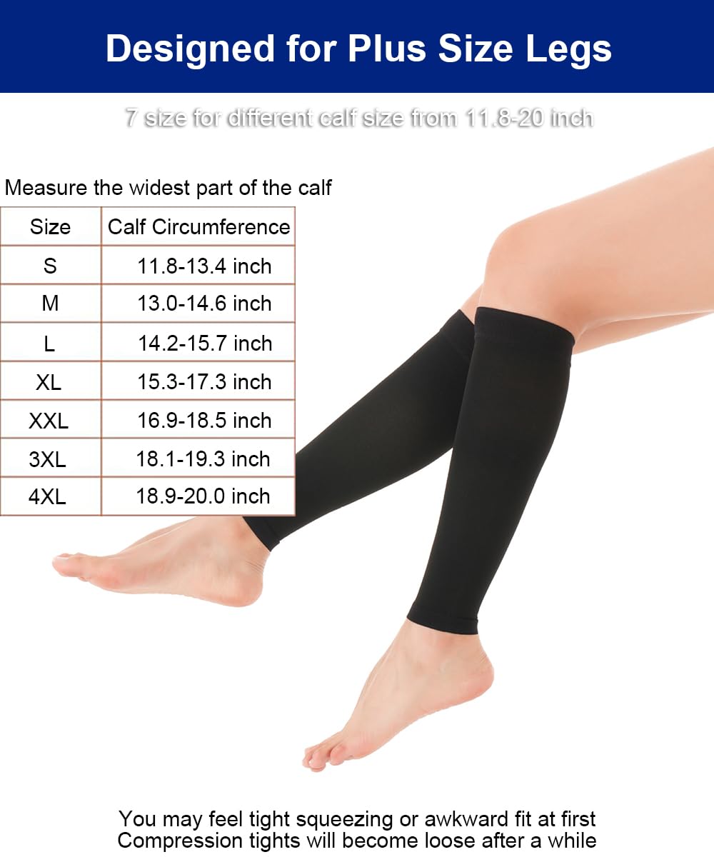 SUJAYU Leg Compression Sleeve Calf Compression Sleeve Women Men, 1 Pair Footless Compression Socks Women Shin Compression Sleeve (Black, 3XL)