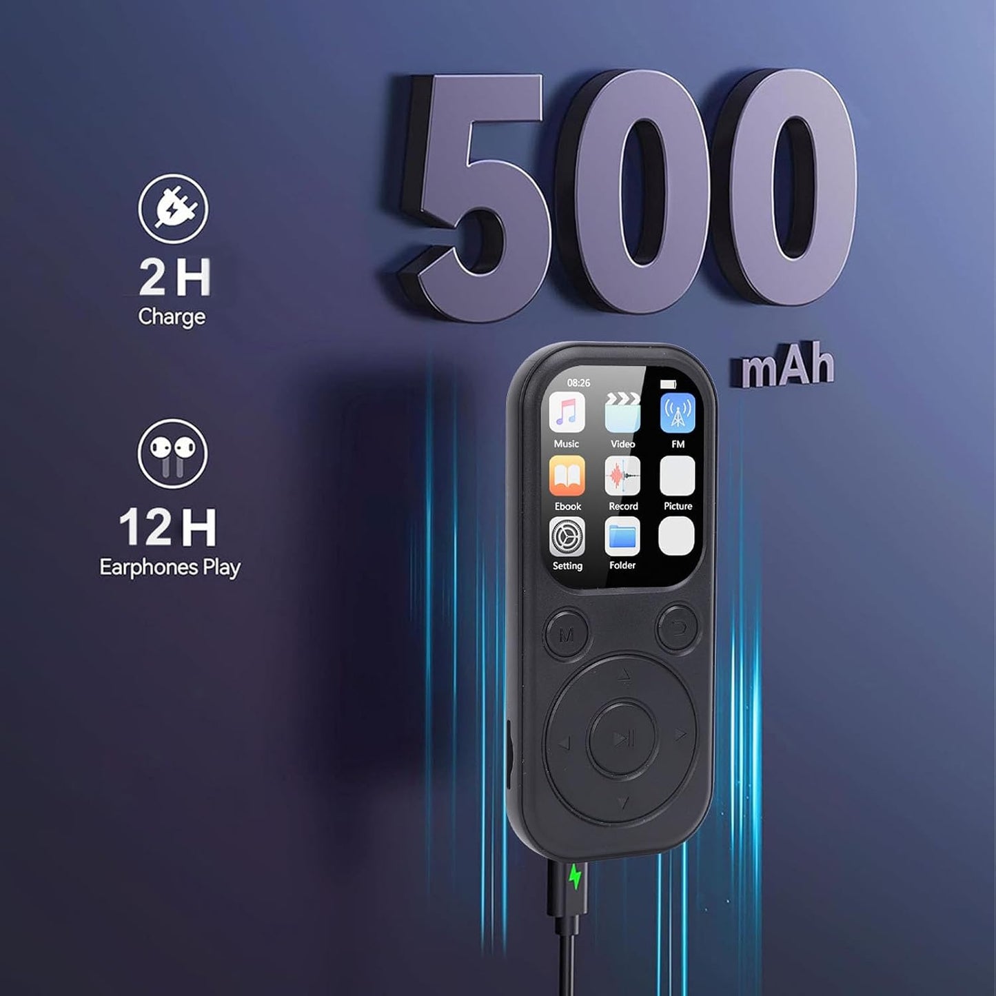 Zunate 128GB MP3 5.4, 2.01 Inch MP3 10,000+ 500mAh (16G HiFi Player with Bluetooth Screen Digital Music Player