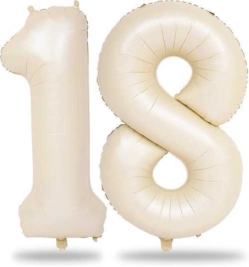 Beige 18 Birthday Balloons - 40 Inch Large Cream Foil Number 1 & 8 for 18th Anniversary Celebrations