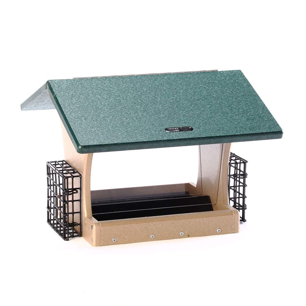 Birds Choice SN300-S Two-Sided Hopper Feeder, Recycled Bird Feeder w/ Two Suet Cages, Large, Taupe/Green