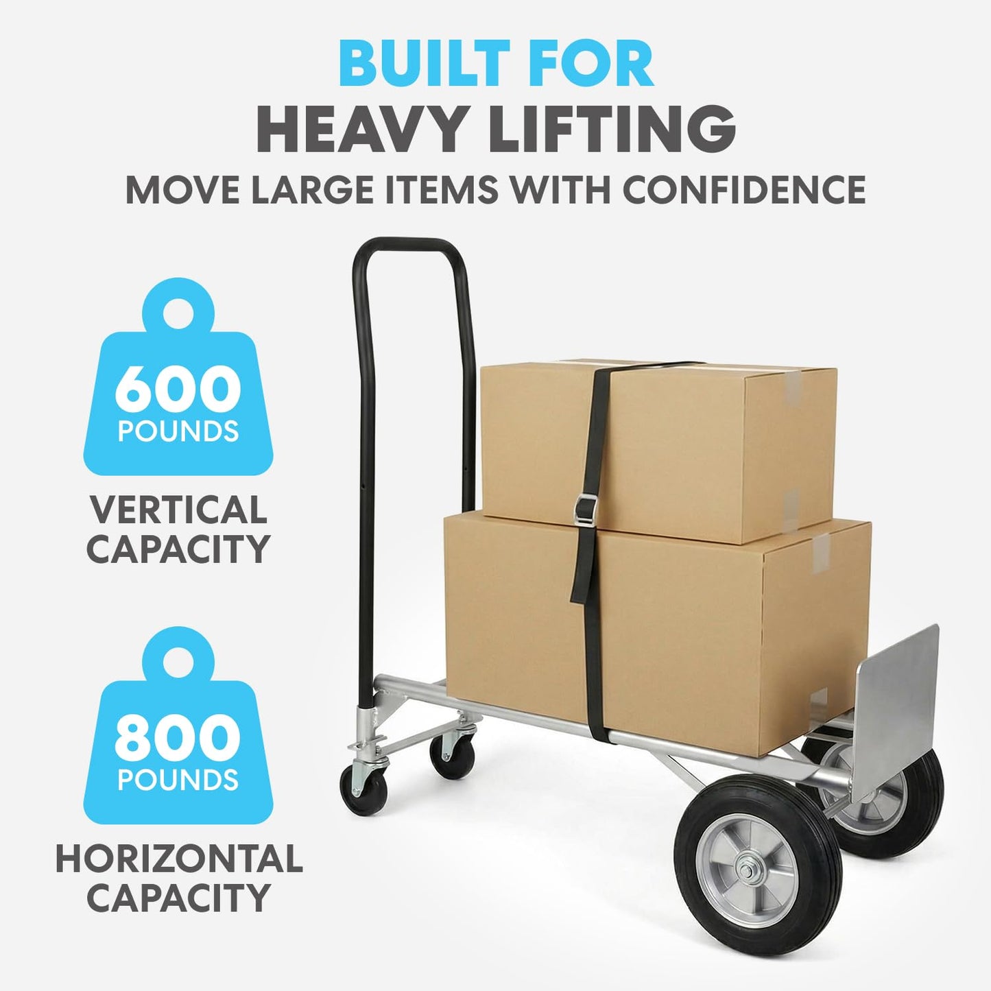 SIMPLI-Magic 2-in-1 Convertible Hand Truck & Dolly - 800 lb Capacity Heavy Duty Folding Platform Cart with Rubber Wheels for Moving Boxes, Furniture & Appliances