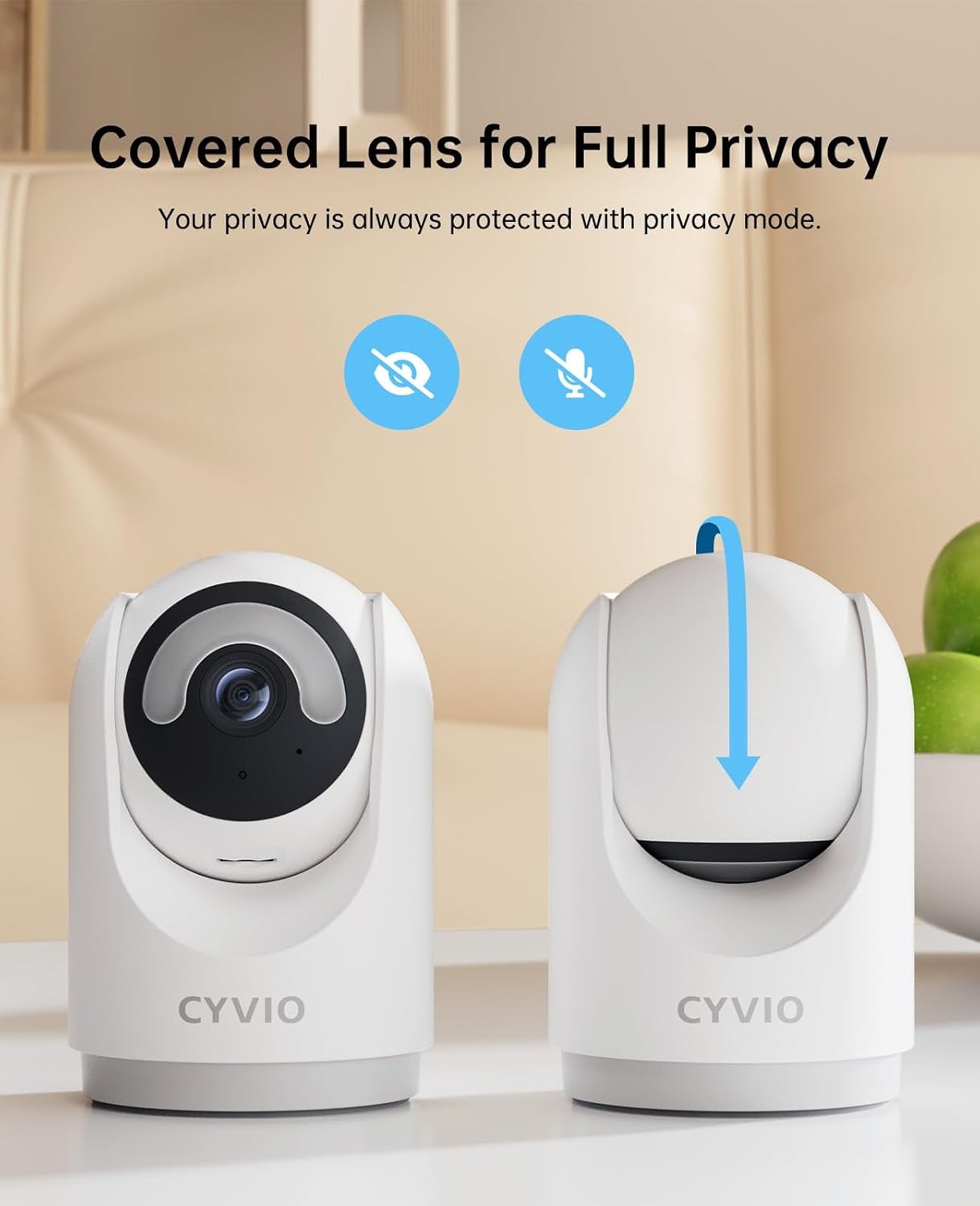 CYVIO 5MP 3K 2-Way Indoor WiFi Camera, Plug-in Security Camera with Wireless Connection, Video, Pan/Tilt, Audio, AI