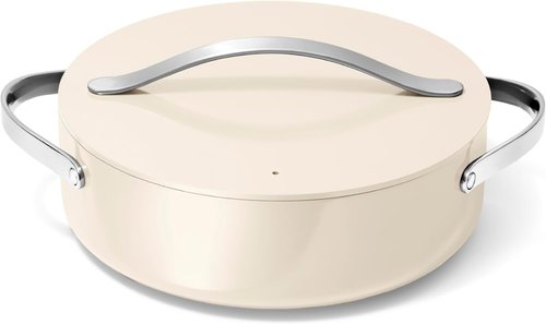 Caraway Rondeau - 6 Qt Non-Stick Pan with Lid - Chemical-Free for Searing & Roasting - Cream Color