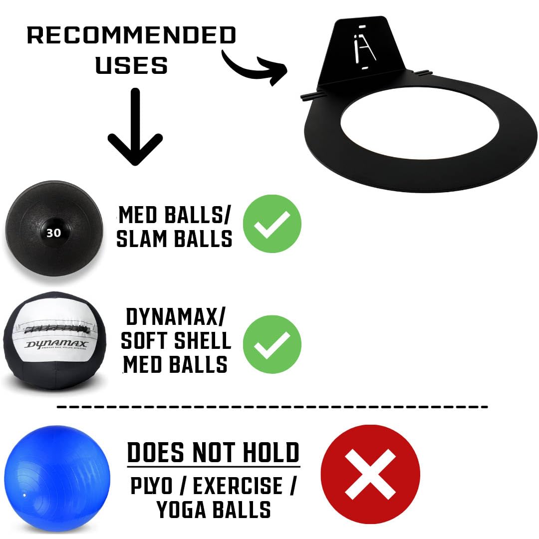 IRON AMERICAN USA Dynamax Medicine Ball Wall Mount Storage Rack, 8.5 Inch Diameter, 30-lb Capacity, for Gym Exercise Sports and Slam Balls, Hardware Included