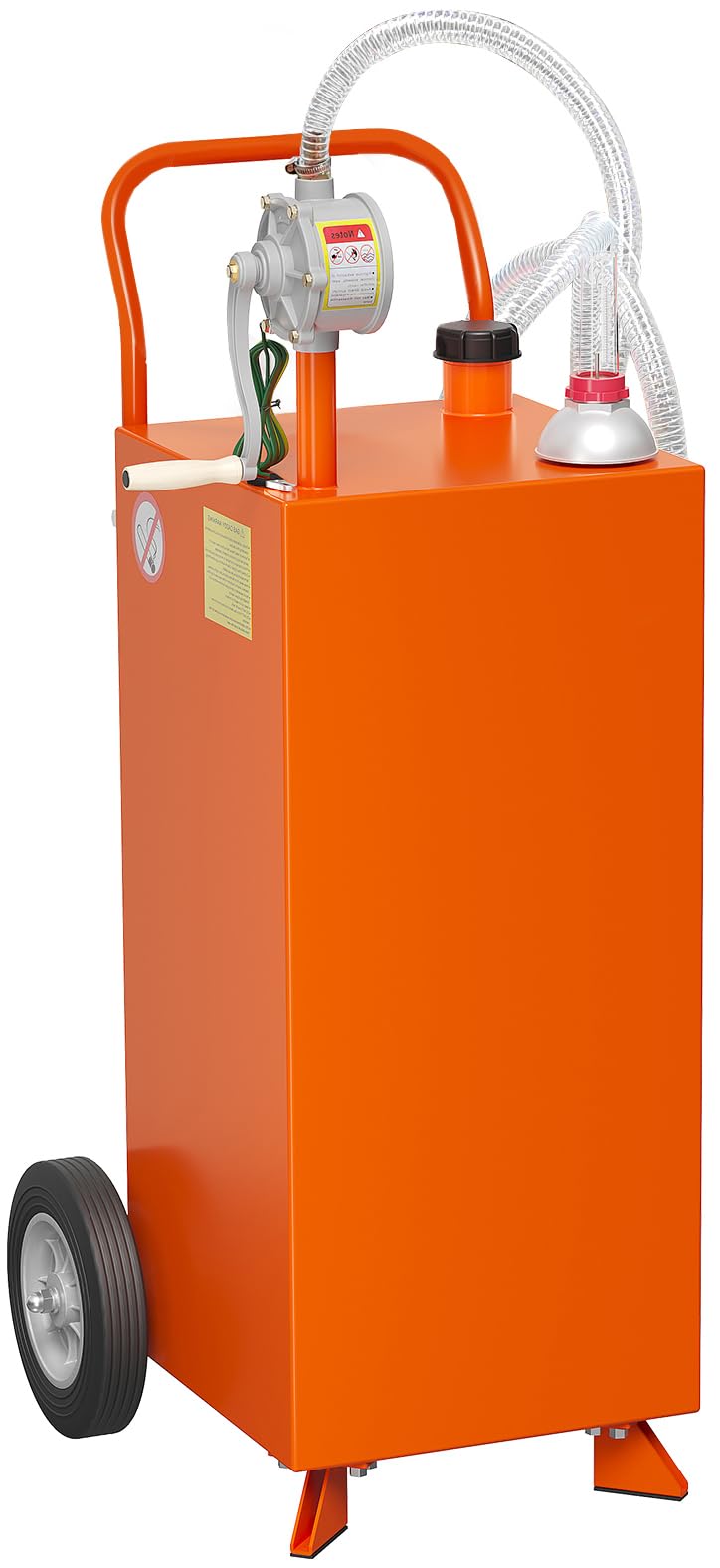 GarveeTech 35 gal Fuel Caddy,Fuel Storage Tank with Manual Transfer Pump,Gasoline Diesel Fuel Container for Cars, Lawn Mowers, ATVs, Boats, More, Orange