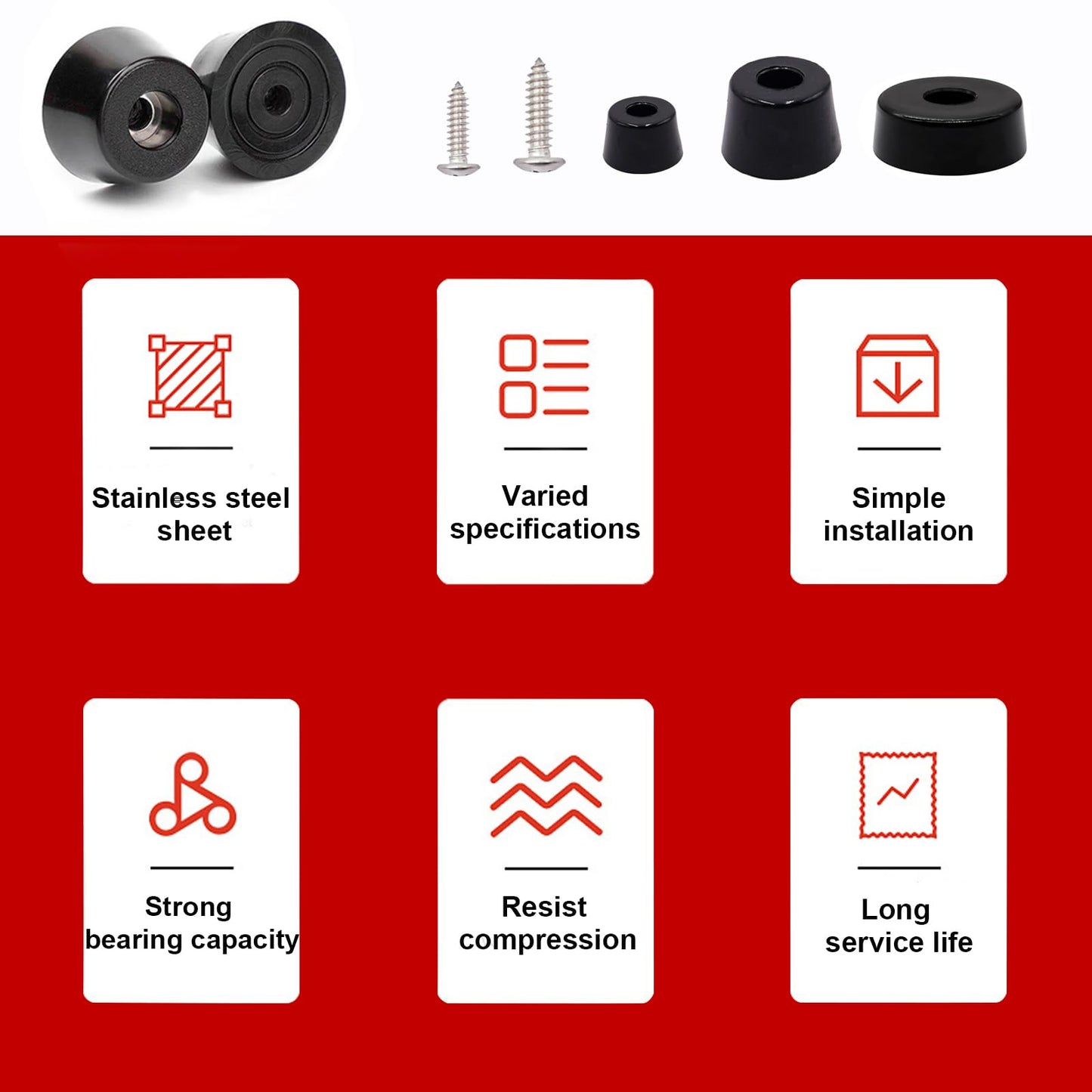 smseace 160PCS(3 Sizes) Black Rubber Feet for Cutting Board, Built-in Stainless Steel Washer and Screws, Soft, Non-Slip, Small Rubber Bumper Feet for Furniture Electronics, Tables, Sofas Etc