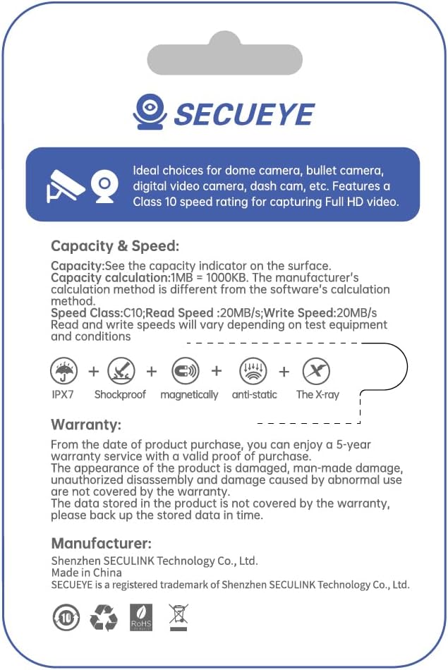 JOYNANO 256GB 10 FAT32 24/7 (256GB) SECUEYE TF Memory Card Class High Speed Reading/Writing Recording for Security