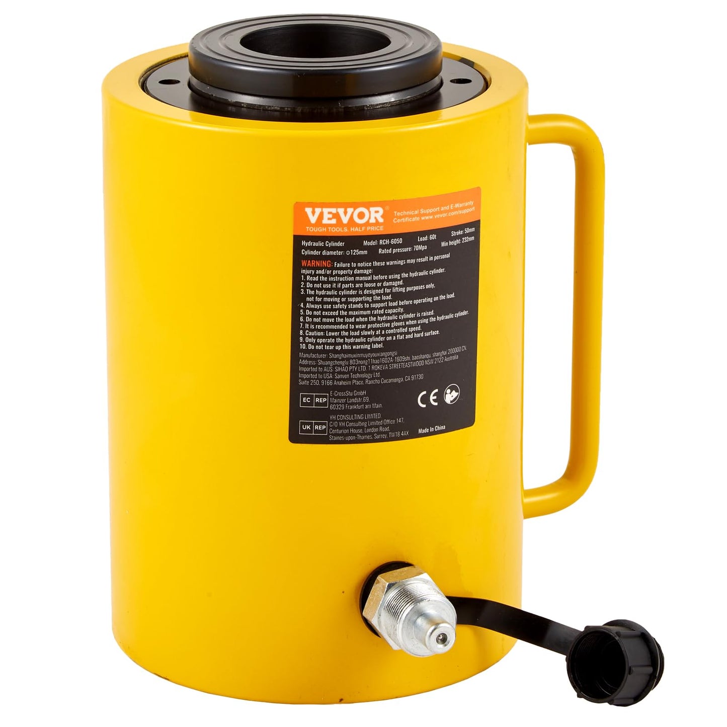 Vevor 60T 2 Inch Hydraulic Cylinder Jack Hollow Single Acting Hydraulic Ram Cylinder 50mm Hydraulic Lifting Cylinders for Riggers Fabricators (60T 2 Inch Hollow): Industrial & Scientific