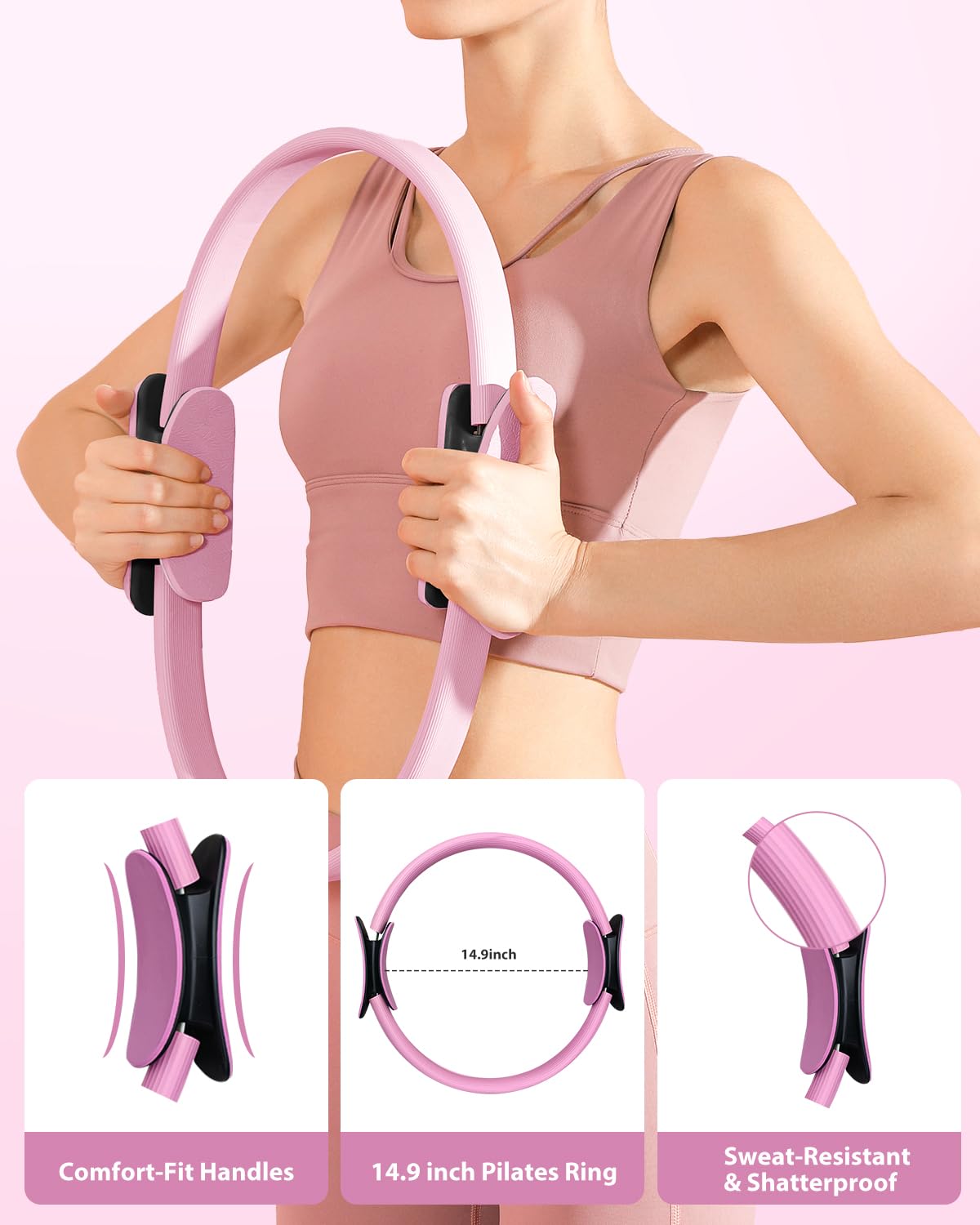YXCHEMIN Pilates Equipment Kit for Home Workout, Home Pilates Essentials Kit Magic Circle Ring and Ball Set, Adjustable Ankle Wrist Weights, Resistance Bands, Fitness Equipment Accessories