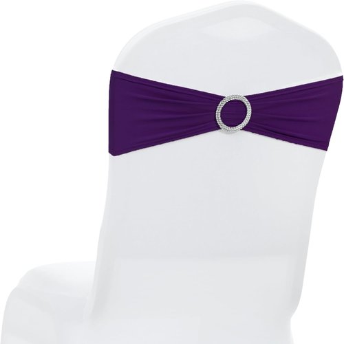 MDS Spandex Chair Sashes - Universal Fit Elastic Stretch Bands with Slider Bow - 250 Pack, Purple