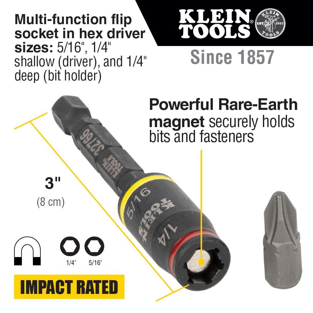 Klein Tools 41-Piece Hand Tool Kit and 3-In-1 Impact Flip Socket Set - Pliers, Screwdrivers, Nut Drivers, Wire Strippers, Testers, Tape Measure, and More