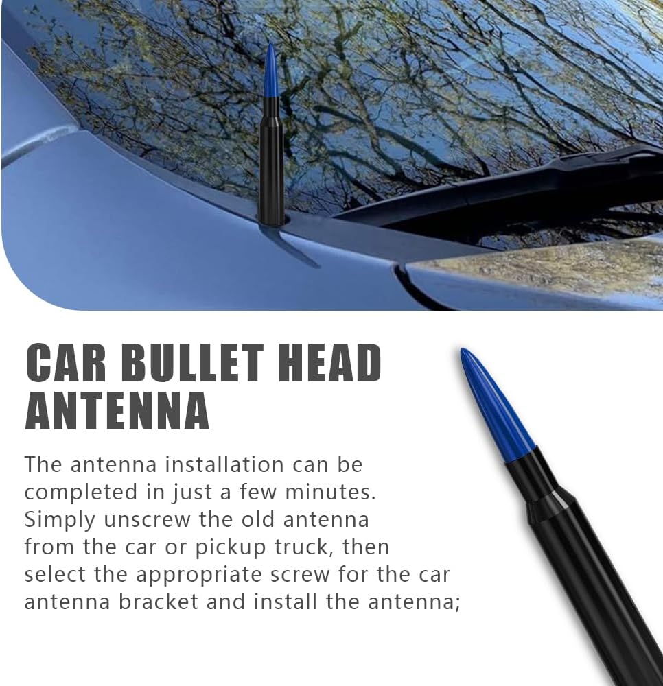 WINUERK Bullet Car Antenna Replacement, Aluminum Alloy Waterproof Short Antenna, Signal Stability Universal Exterior