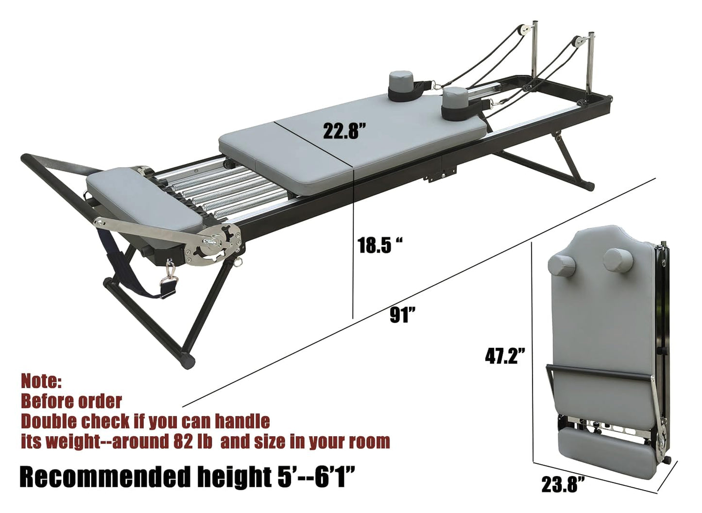 nexace 91" Pilates Reformer Machine Equipment with Spring for Home Workout,Foldable Reformer Pilates for Beginner ,Big Size