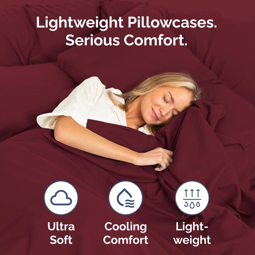 Skiennix Body Pillowcases Set of 4 | Soft 20x54 Long Pillow Covers for Comfortable Sleep - Burgundy