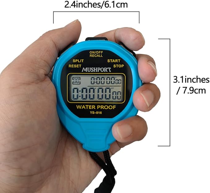 Waterproof Stopwatch Timer 30 Laps/Splits Only Stopwatch Mode, ON/Off Silent Memory Recall Simple Operation, Digital Stop Watch for Sports Swimming Running, Blue