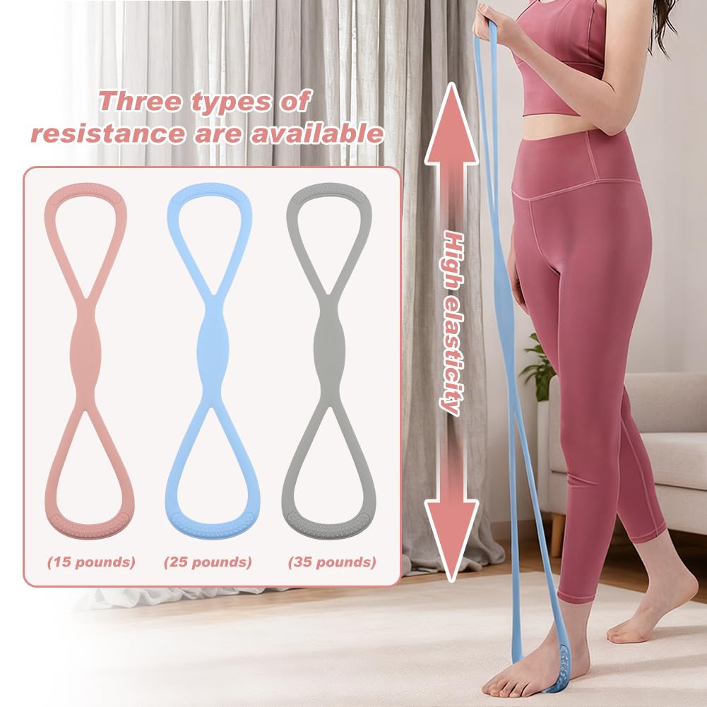 Figure 8 Resistance Bands Set of 3 (15/25/35lb),Silicone Exercise Bands with Handles for Women Men, Workout Bands for Shoulder, Posture Correction, Home Gym Yoga Exercise Equipment